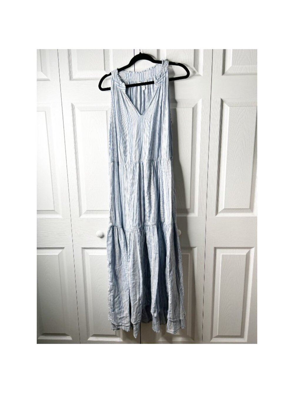 Apiece Apart Nissi Blue White Striped Tiered Sleeveless Maxi Dress Women's 10